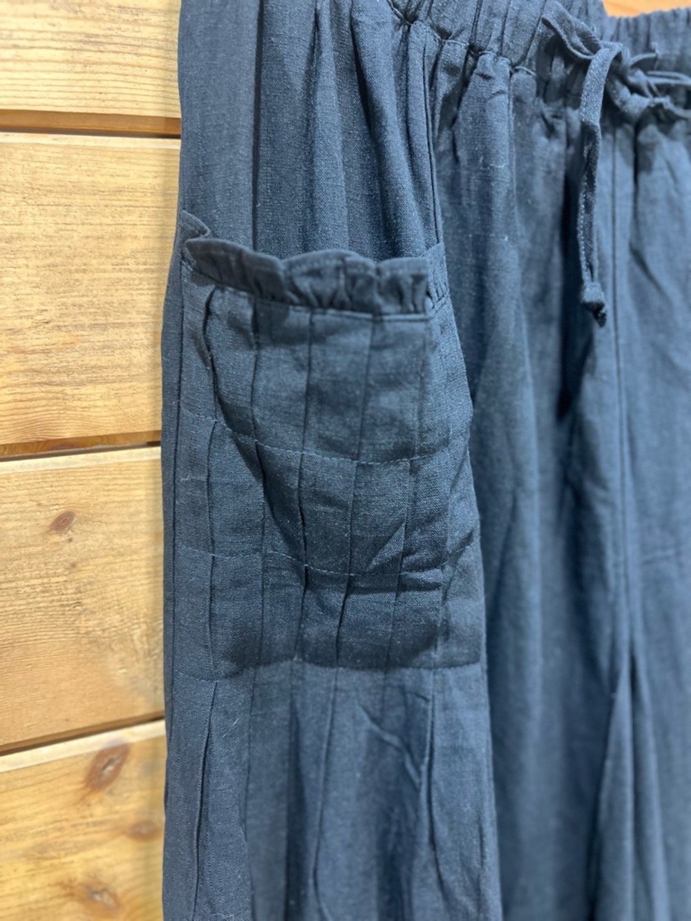 Tarsa Black Linen Blend Extreme Wide Leg Pants Oversized Elastic Waist Large - Picture 4 of 8